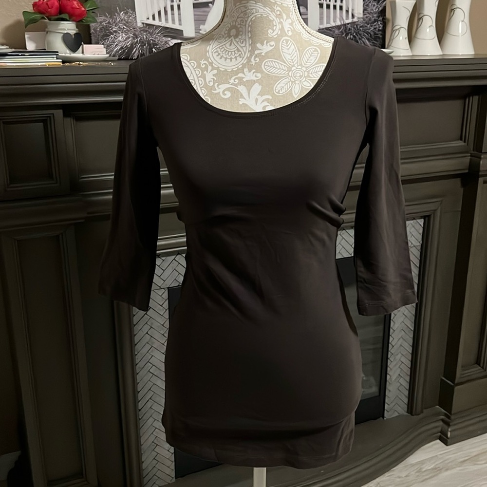 • DEPT dark brown fitted three quarter sleeved top, S •